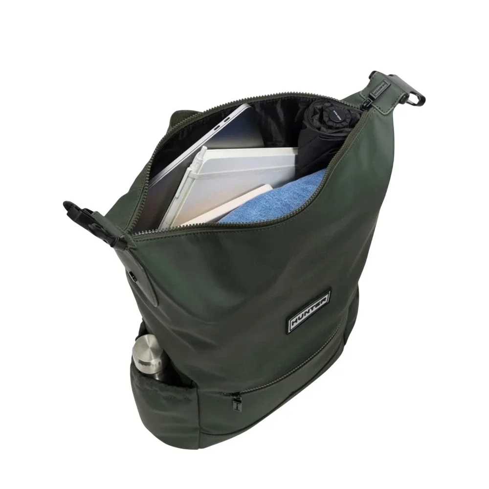 Hunter Top Clip Buckle Backpack Olive Green Water Resistant‎ Rubber Commuter Bag